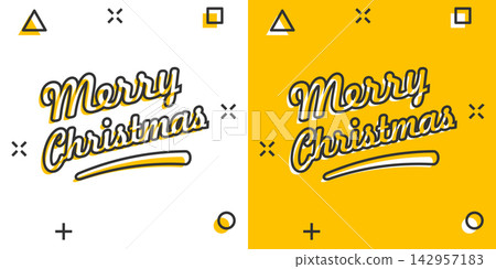 Merry Christmas text in comic style. Vector illustration business splash effect Merry Christmas text in comic style. Vector illustration business splash effect 142957183