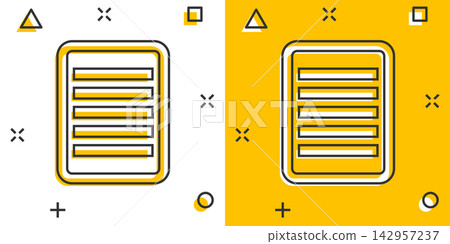 Vector cartoon document icon in comic style. Note sign illustration pictogram. Notebook business splash effect concept. Vector cartoon document icon in comic style. Note sign illustration pictogram. Notebook business splash effect concept. 142957237