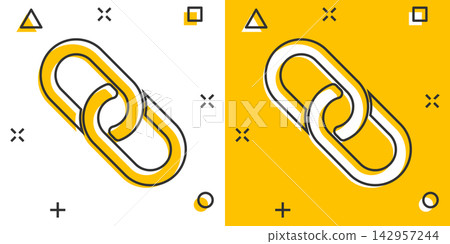 Vector cartoon chain icon in comic style. Connection sign illustration pictogram. Chain business splash effect concept. Vector cartoon chain icon in comic style. Connection sign illustration pictogram. Chain business splash effect concept. 142957244
