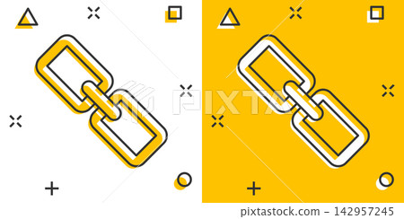 Vector cartoon chain icon in comic style. Connection sign illustration pictogram. Chain business splash effect concept. 142957245