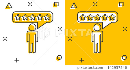 Vector cartoon customer reviews, user feedback icon in comic style. Rating sign illustration pictogram. Stars rating business splash effect concept. Vector cartoon customer reviews, user feedback icon in comic style. Rating sign illustration pictogram. Stars rating business splash effect concept. 142957246