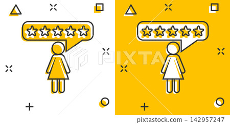 Vector cartoon customer reviews, user feedback icon in comic style. Rating sign illustration pictogram. Stars rating business splash effect concept. Vector cartoon customer reviews, user feedback icon in comic style. Rating sign illustration pictogram. Stars rating business splash effect concept. 142957247
