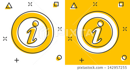 Vector cartoon information icon in comic style. Speech sign illustration pictogram. Information business splash effect concept. 142957255