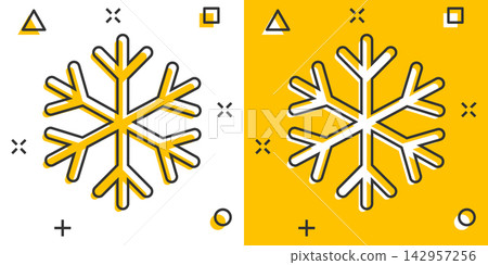 Vector cartoon snowflake icon in comic style. Winter sign illustration pictogram. Snow flake business splash effect concept. Vector cartoon snowflake icon in comic style. Winter sign illustration pictogram. Snow flake business splash effect concept. 142957256