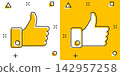Vector cartoon like icon in comic style. Thumb up sign illustration pictogram. Like business splash effect concept. 142957258