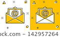 Vector cartoon mail envelope icon in comic style. Email sign illustration pictogram. Mail business splash effect concept. 142957264