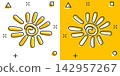 Vector hand drawn sun icon in comic style. Summer sign illustration pictogram. Sun business splash effect concept. 142957267