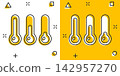 Vector thermometer icon in comic style. Goal sign illustration pictogram. Thermometer business splash effect concept. 142957270