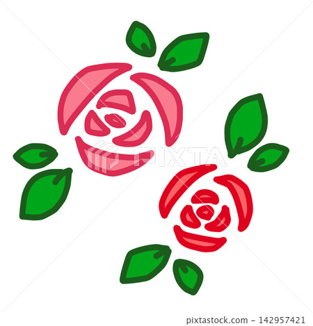 Hand-painted style roses and leaves, pink and red, 2 flowers Hand-painted style roses and leaves, pink and red, 2 flowers 142957421