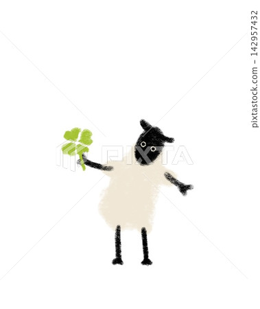 An illustration of a cute lamb holding a clover. An illustration of a cute lamb holding a clover. 142957432