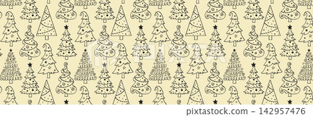 seamless pattern vector illustration with hand drawn doodle christmas trees seamless pattern vector illustration with hand drawn doodle christmas trees 142957476