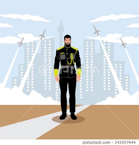 Vector illustration of a army general on the background of the city. Vector illustration of a army general on the background of the city. 142957644