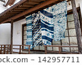 Traditional craft "Tokushima indigo dyeing" drying under the eaves. 142957711