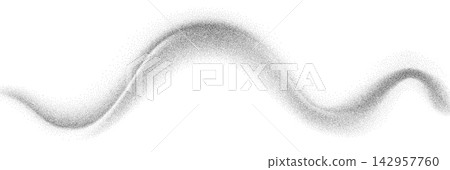 Flowing stipple grain wave with dotted particle trail, abstract monochrome halftone curve, fading noise texture and dynamic sinusoidal motion element for sound, data and modern overlay vector design Flowing stipple grain wave with dotted particle trail, abstract monochrome halftone curve, fading noise texture and dynamic sinusoidal motion element for sound, data and modern overlay vector design 142957760