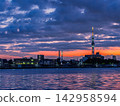 夕陽西下，晴空塔和中川河的景色盡收眼底。 142958594