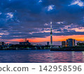夕陽西下，晴空塔和中川河的景色盡收眼底。 142958596