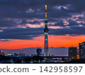 夕陽西下，晴空塔和中川河的景色盡收眼底。 142958597