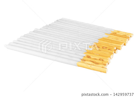 White chocolate coated biscuit sticks isolated on white background 142959737
