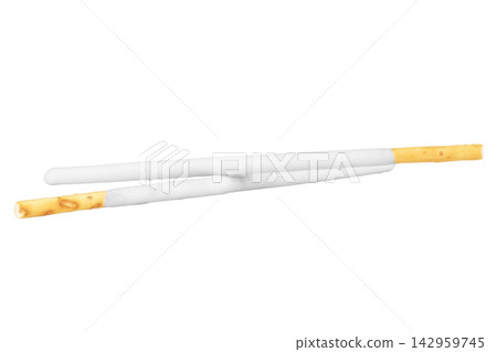 White pink chocolate coated biscuit sticks isolated on white background White pink chocolate coated biscuit sticks isolated on white background 142959745