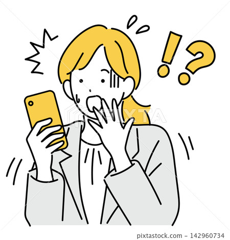 A woman who is shocked to see a smartphone A woman who is shocked to see a smartphone 142960734