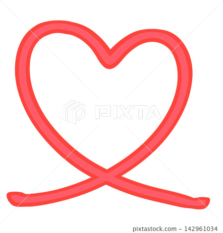 A single-stroke red heart, hand-drawn line 142961034