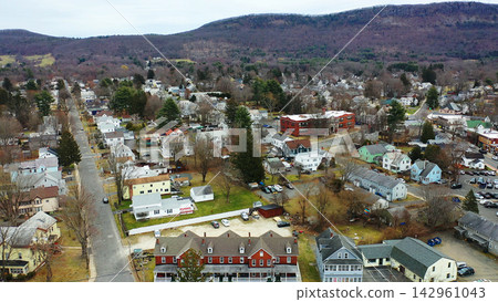 Aerial of Easthampton, Massachusetts, United States on fine day 142961043