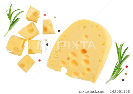cubes of cheese isolated on white background . Top view. Flat lay 142961198