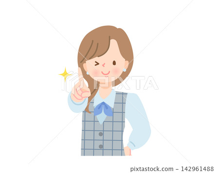 一位年輕女子微笑著指著前方的插圖 一位年輕女子微笑著指著前方的插圖 142961488