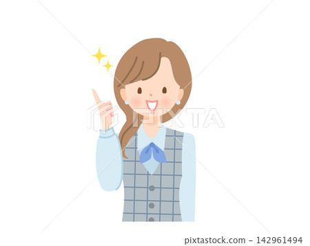 一位年輕女子微笑著指著前方的插圖 一位年輕女子微笑著指著前方的插圖 142961494