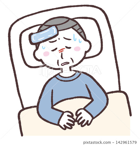 Illustration of a senior man lying in bed Illustration of a senior man lying in bed 142961579