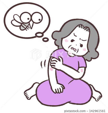 插圖：一位老年婦女被蚊子叮咬。 142961581
