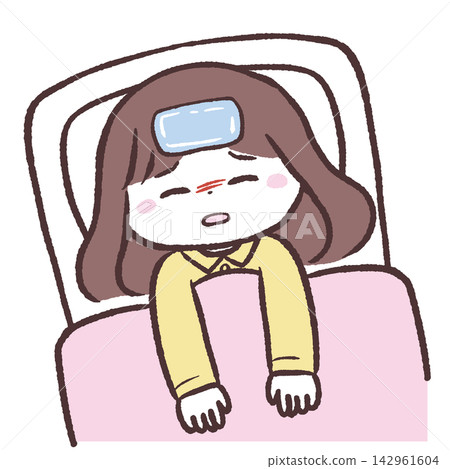 Illustration of a girl lying in bed Illustration of a girl lying in bed 142961604