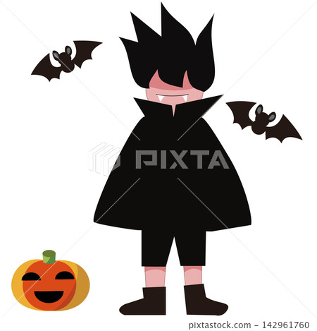An illustration of a cute vampire boy in a Halloween costume and a pumpkin. An illustration of a cute vampire boy in a Halloween costume and a pumpkin. 142961760