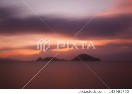 sunset on the beach. Seaside town of Turgutreis and spectacular sunsets. Selective Focus. Long Exposure shoot. tranquility scene. sunset on the beach. Seaside town of Turgutreis and spectacular sunsets. Selective Focus. Long Exposure shoot. tranquility scene. 142961790