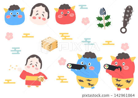 Cute illustration set of Setsubun Cute illustration set of Setsubun 142961864