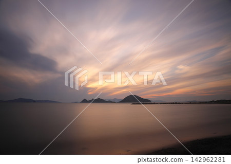sunset on the beach. Seaside town of Turgutreis and spectacular sunsets. Selective Focus. Long Exposure shoot. tranquility scene. sunset on the beach. Seaside town of Turgutreis and spectacular sunsets. Selective Focus. Long Exposure shoot. tranquility scene. 142962281