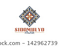 Sidomulyo batik diamond emblem logo template with flower motif for classic brand. 142962739