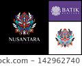 Nusantara batik heritage floral crest logo concept in rich colorful javanese art. 142962740