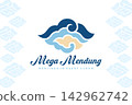 Mega mendung batik vector logo design with blue cloud patterns for apparel branding. 142962742