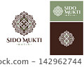 ido mukti batik floral logo template with elegant square frame for luxury goods. 142962744