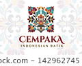 Cempaka indonesian batik logo featuring elegant traditional floral ornamentation. 142962745
