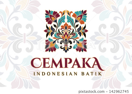 Cempaka indonesian batik logo featuring elegant traditional floral ornamentation. Cempaka indonesian batik logo featuring elegant traditional floral ornamentation. 142962745
