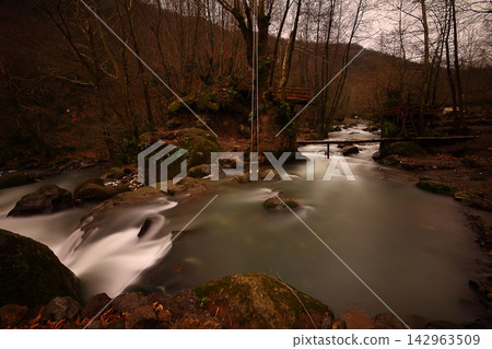 Flowing river in the forest, long exposure Flowing river in the forest, long exposure 142963509