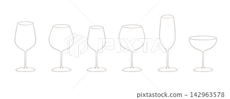 Illustration set of types of wine glasses Illustration set of types of wine glasses 142963578