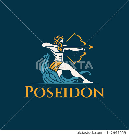 minimalist silhouette greek god poseidon icon logo vector illustration design. simple modern neptune holding bow logo concept minimalist silhouette greek god poseidon icon logo vector illustration design. simple modern neptune holding bow logo concept 142963639