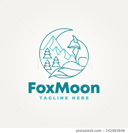 minimalist fox with crescent moon and mountain view line art icon logo vector illustration design. simple modern fox or wolf logo suitable for branding a business minimalist fox with crescent moon and mountain view line art icon logo vector illustration design. simple modern fox or wolf logo suitable for branding a business 142963646