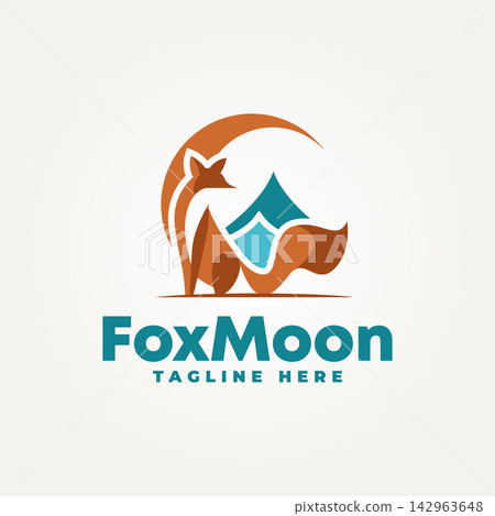 minimalist sitting fox with crescent moon and mountains flat icon logo vector illustration design. simple modern logo suitable for branding a business minimalist sitting fox with crescent moon and mountains flat icon logo vector illustration design. simple modern logo suitable for branding a business 142963648