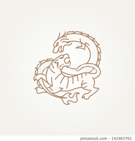 minimalist tiger and dragon fight line art icon logo vector illustration design. simple modern traditional japanese yin yang symbol minimalist tiger and dragon fight line art icon logo vector illustration design. simple modern traditional japanese yin yang symbol 142963762