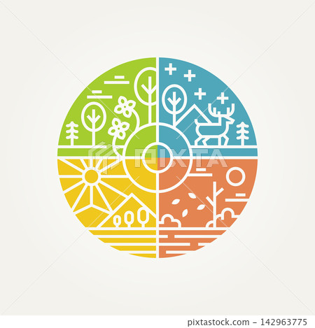 minimalist four season icon logo vector illustration design. simple modern winter, spring, summer and autumn logo concept minimalist four season icon logo vector illustration design. simple modern winter, spring, summer and autumn logo concept 142963775