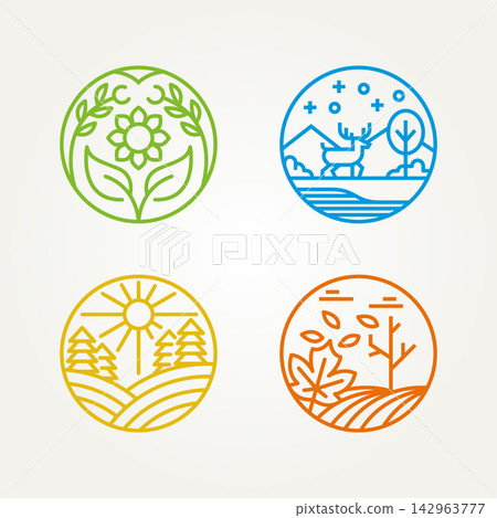 set of four season line art icon logo vector illustration design. simple modern winter, spring, summer and autumn logo concept set of four season line art icon logo vector illustration design. simple modern winter, spring, summer and autumn logo concept 142963777